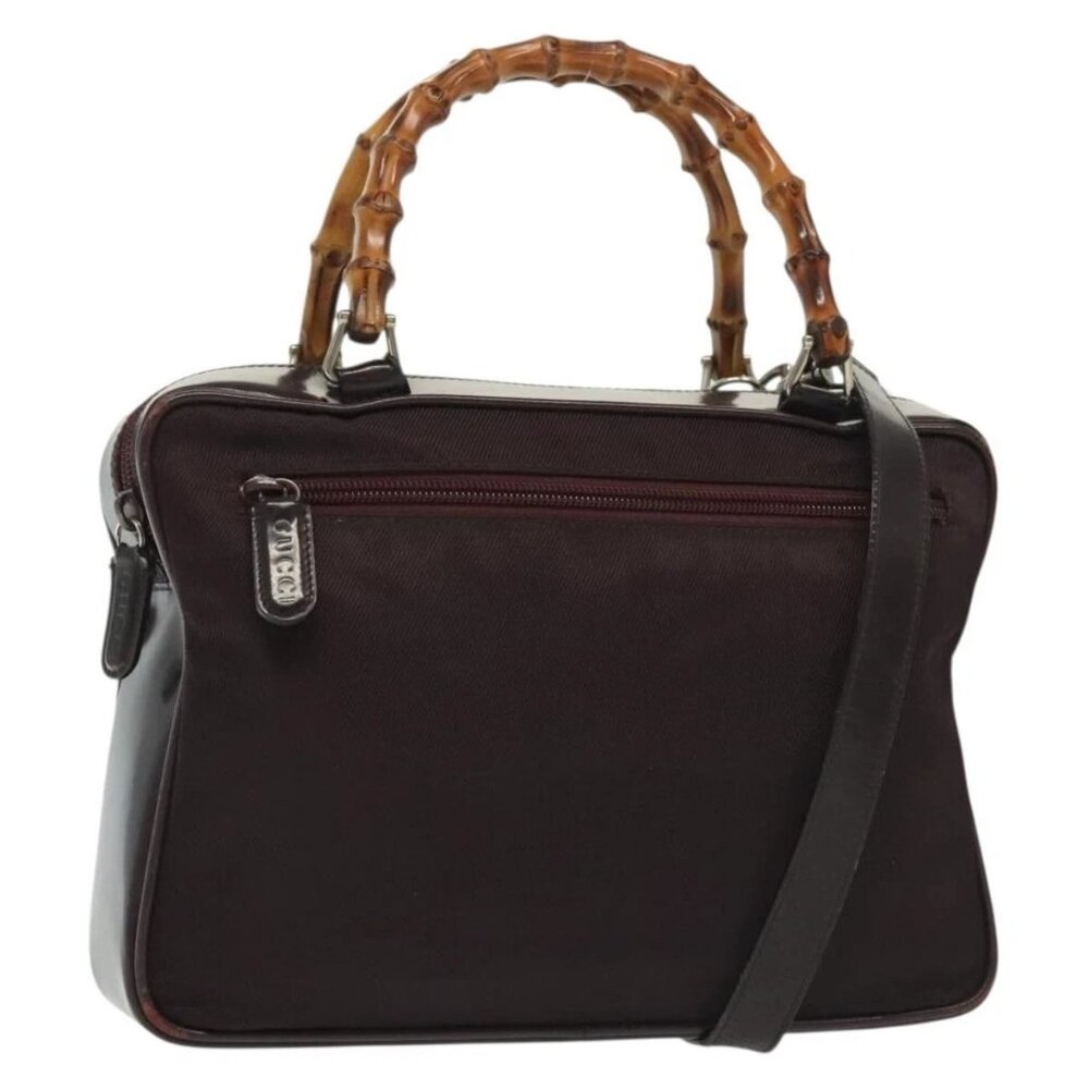 GUCCI Bamboo Hand Bag Nylon 2way Black Silver 000 0538 Auth ep10728
